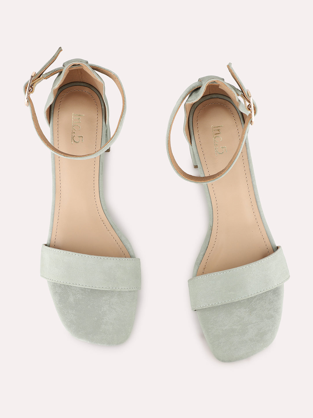 Women Green Party Wear Solid Round Toe Block Heel Sandals