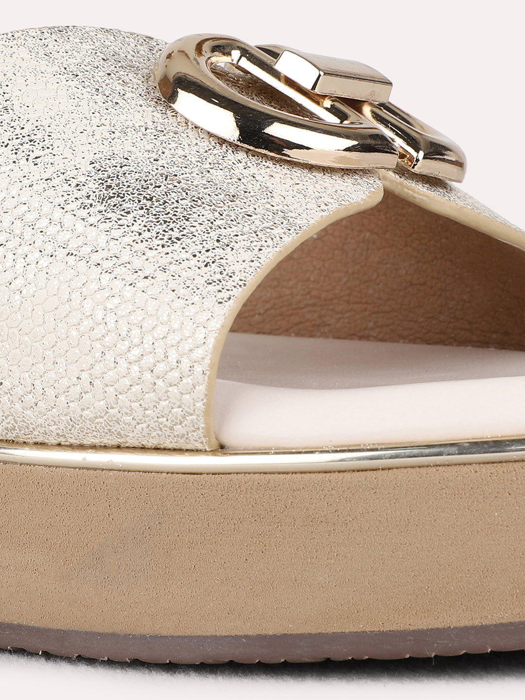 Womens Golden Casual Solid Round Toe Wedge Heels