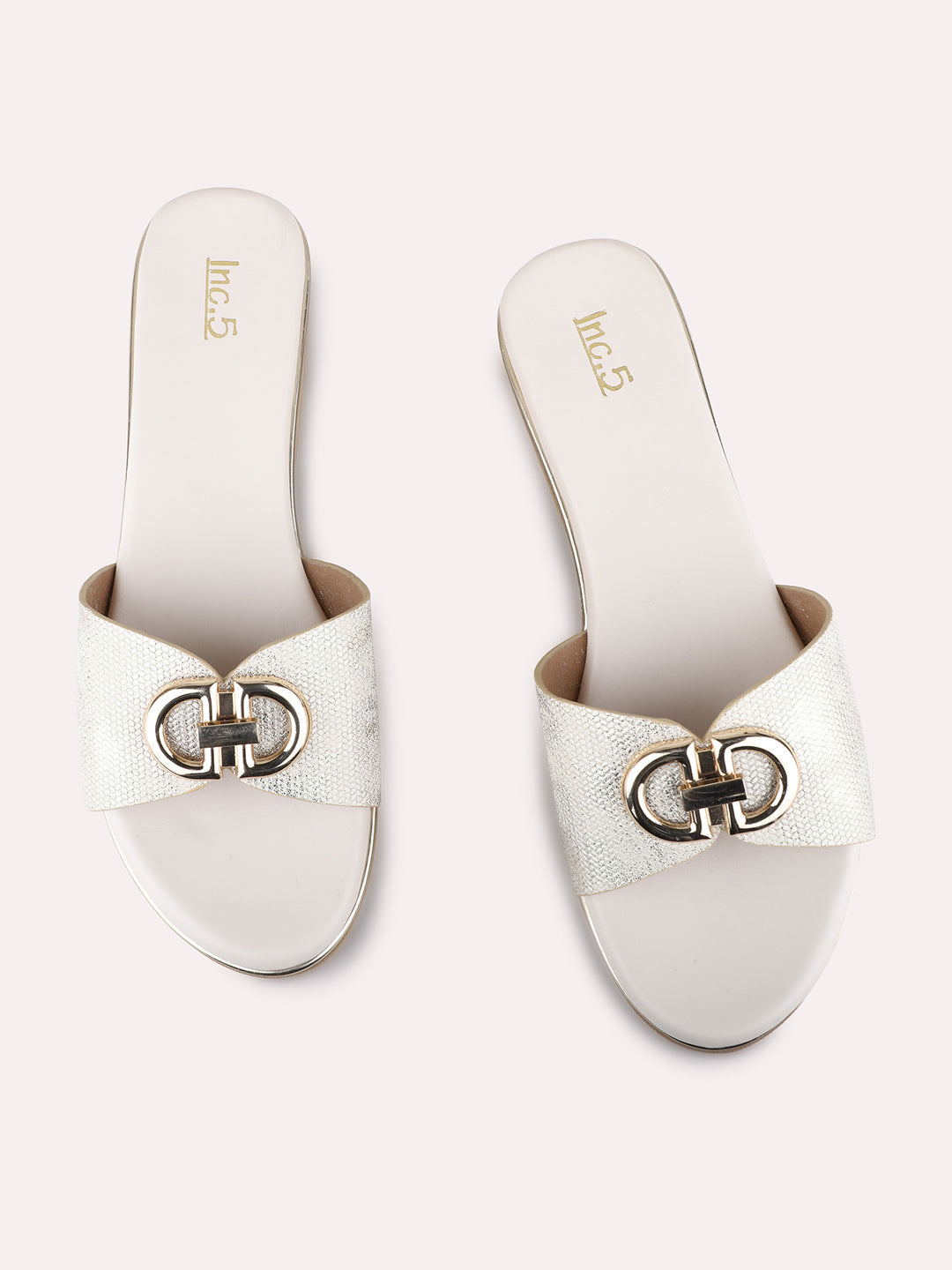 Womens Golden Casual Solid Round Toe Wedge Heels