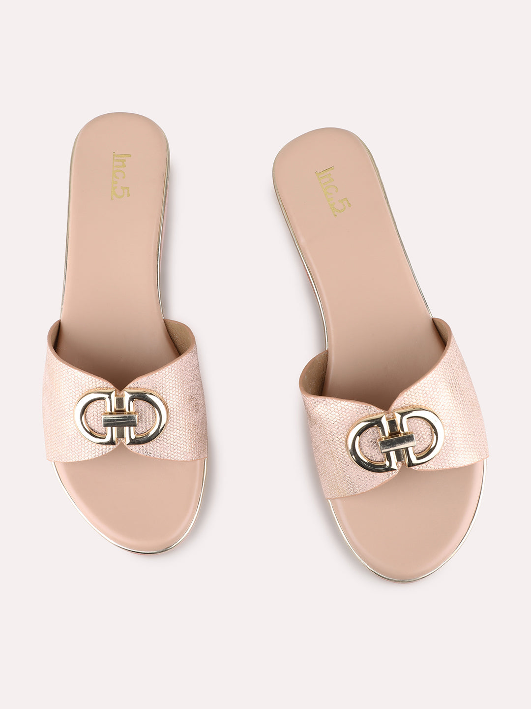 Womens Peach Casual Solid Pattern Round Toe Wedge Heels