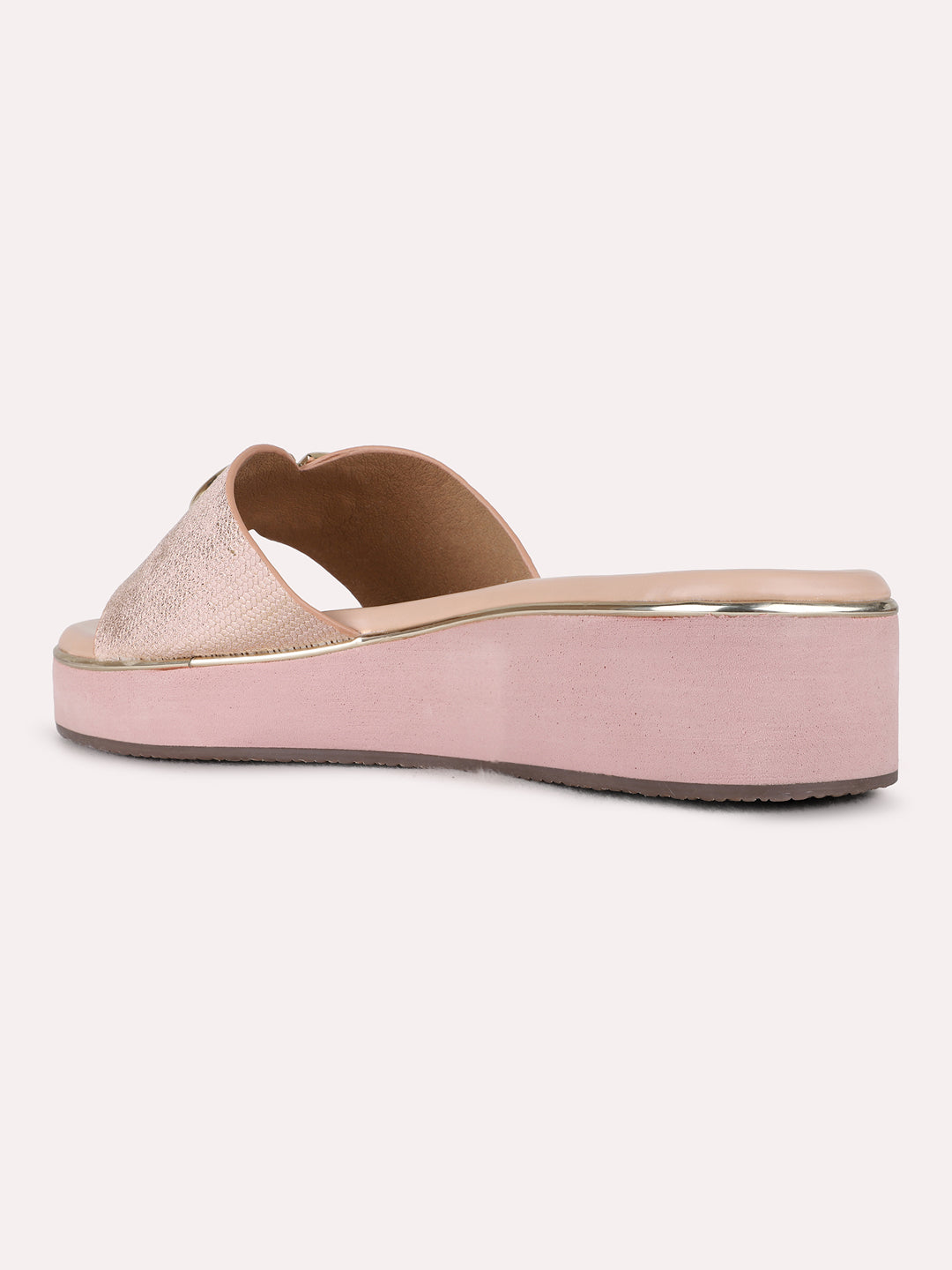 Womens Peach Casual Solid Pattern Round Toe Wedge Heels