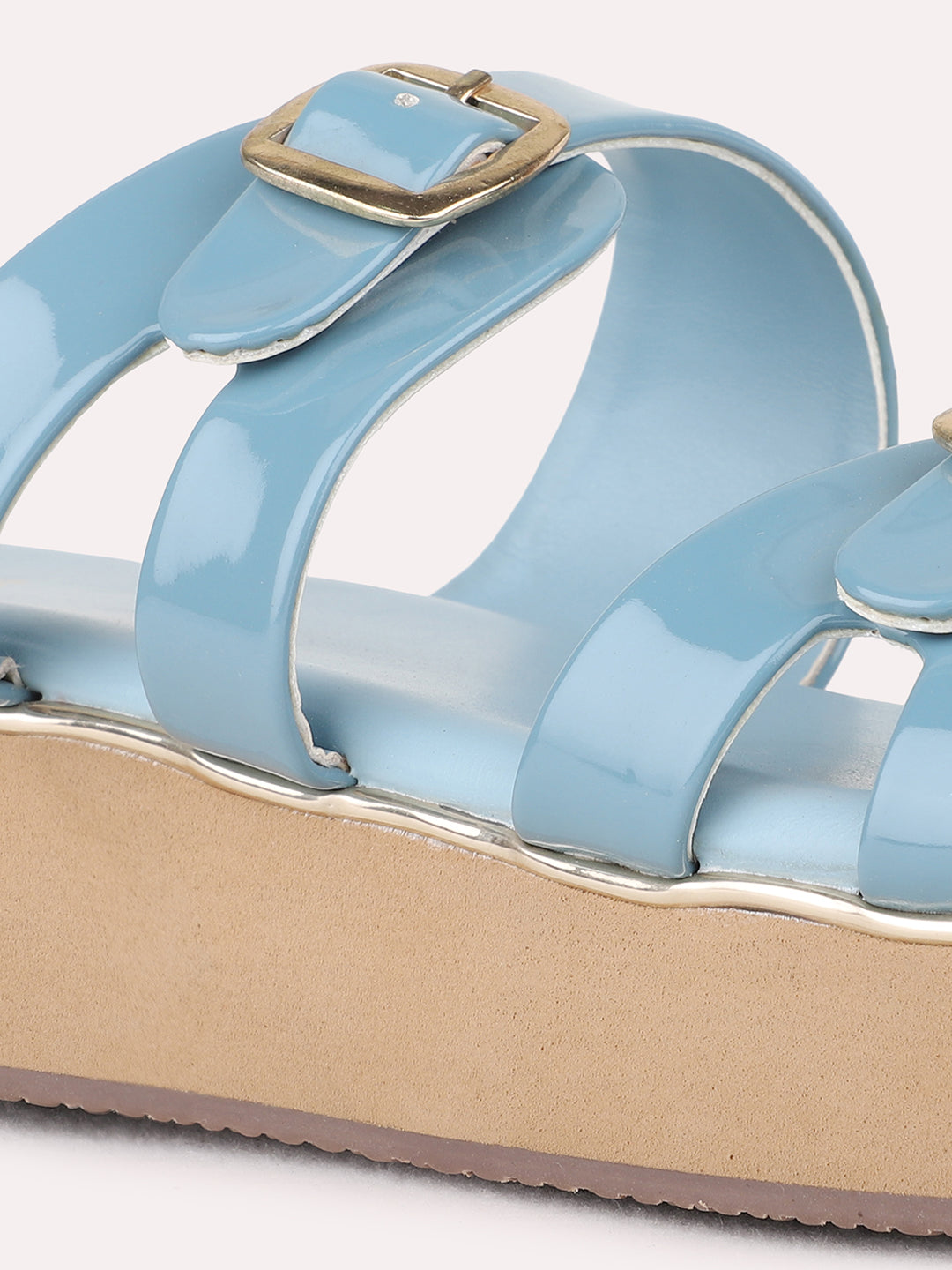 Womens Blue Casual Solid pattern Round Toe Wedge Heel Sandals