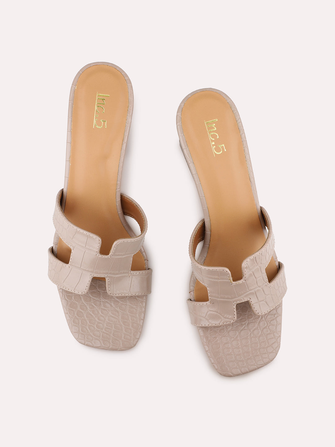 Womens Beige Party Wear Solid Square Toe Mules