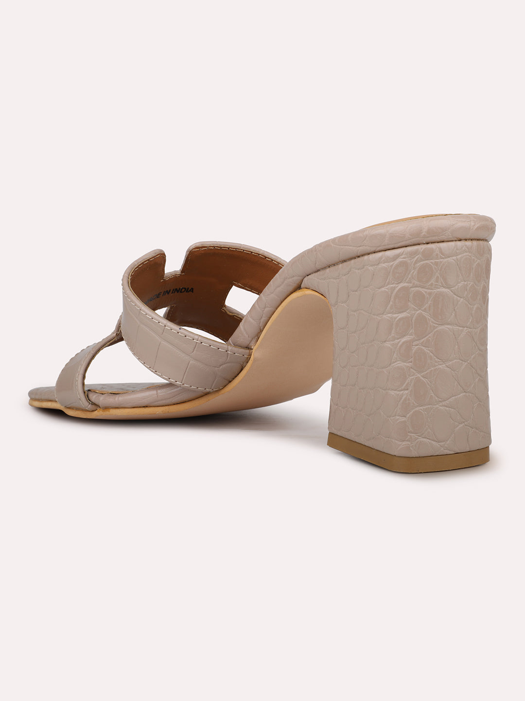 Womens Beige Party Wear Solid Square Toe Mules