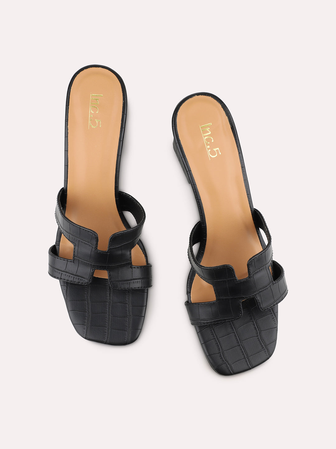 Womens Black Party Wear Solid Square Toe Mules