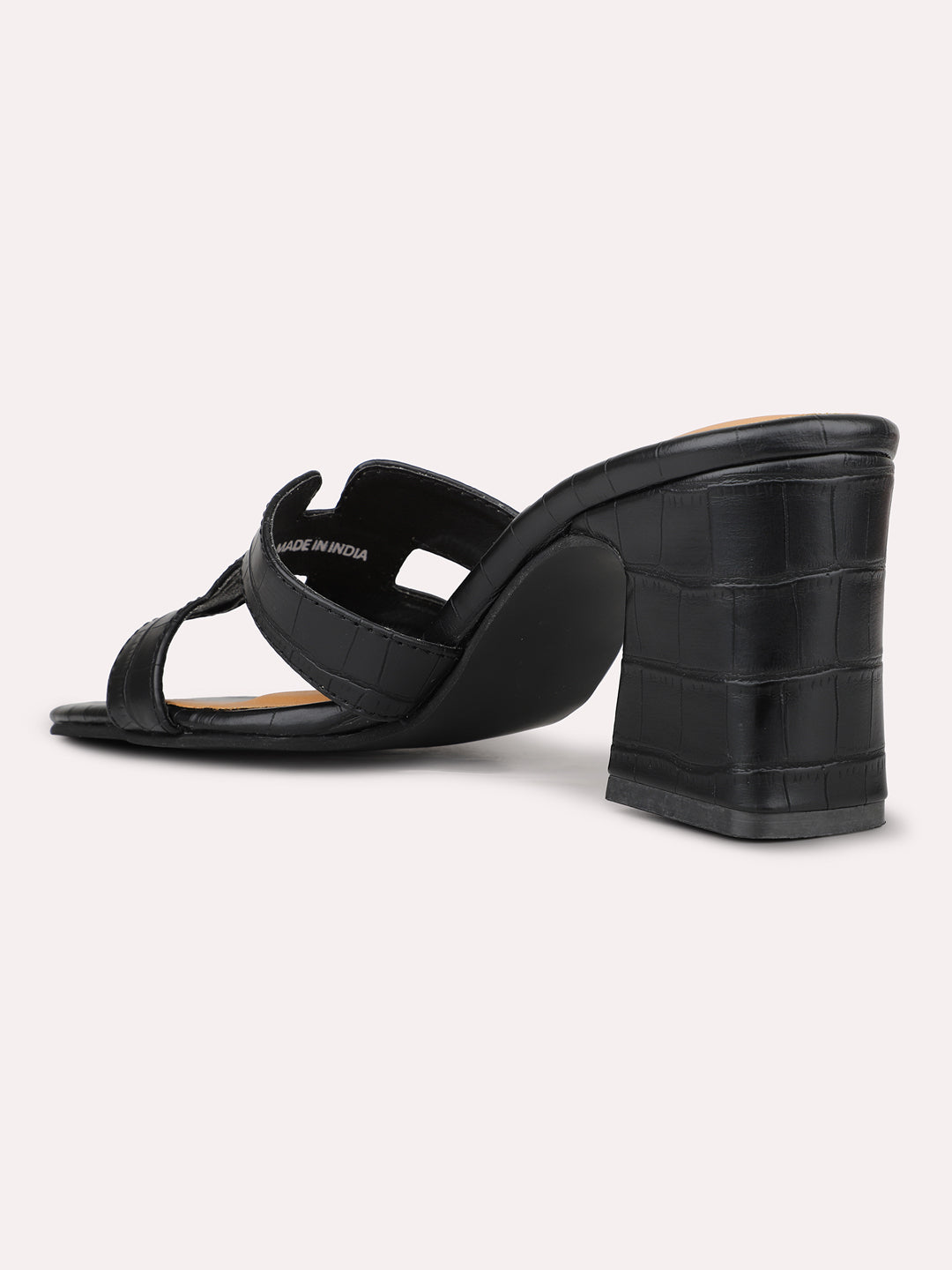 Womens Black Party Wear Solid Square Toe Mules