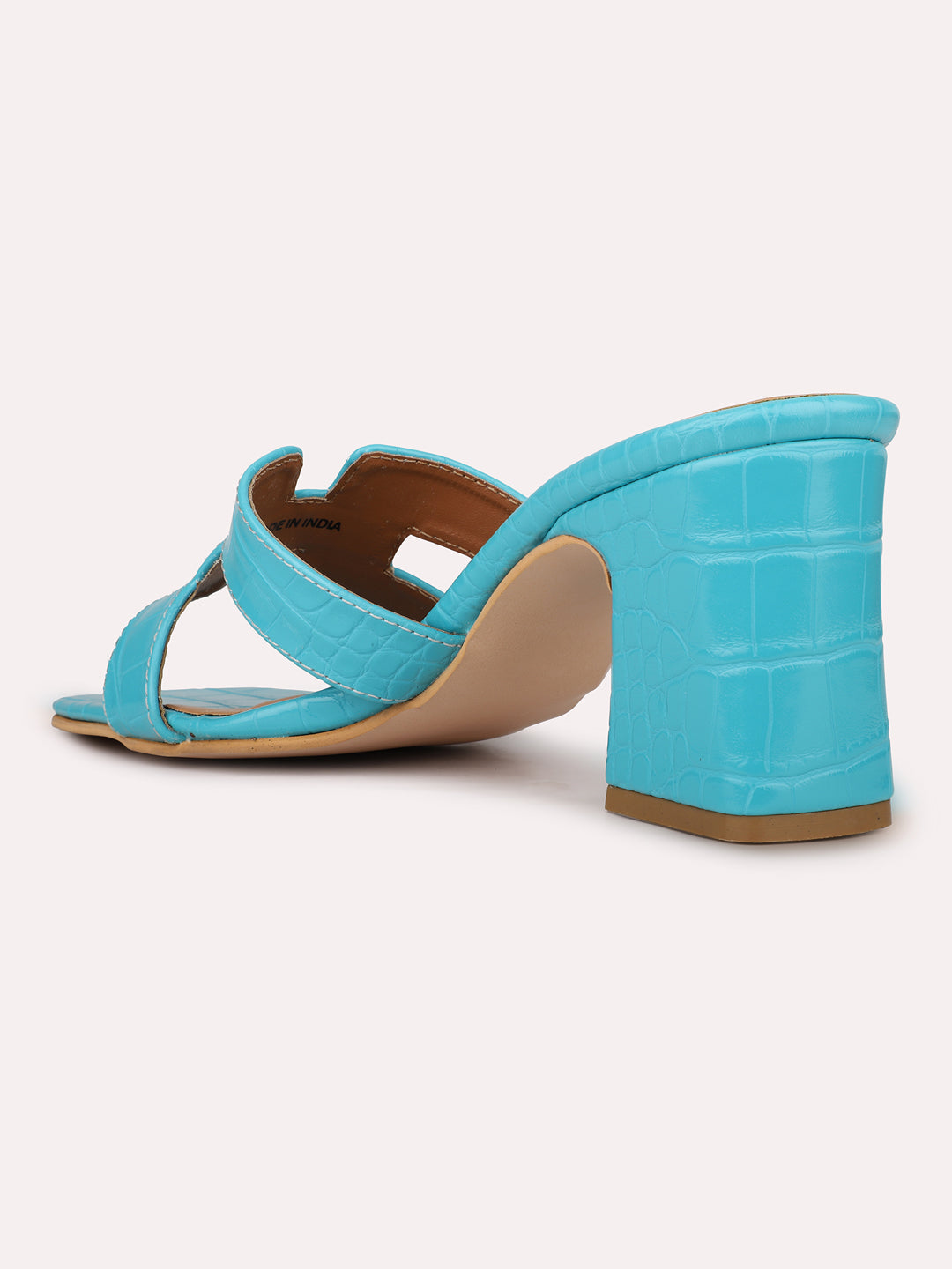 Womens Blue Party Wear Solid Square Toe Mules