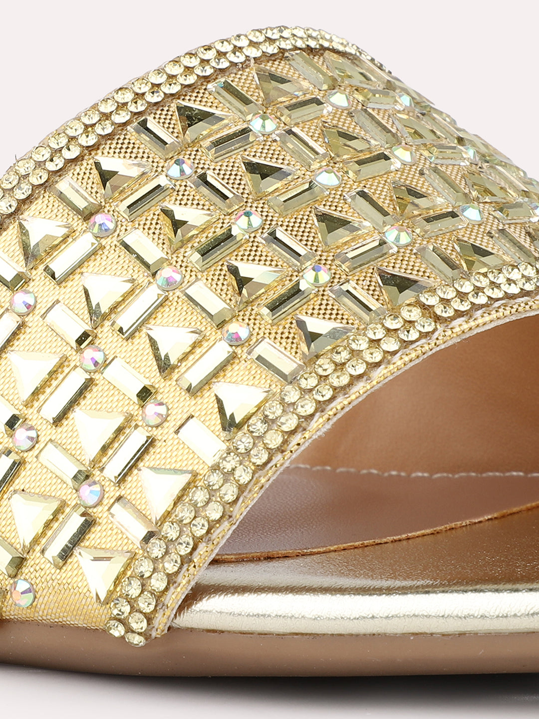 Womens Gold Party Wear Solid Square Toe Mules