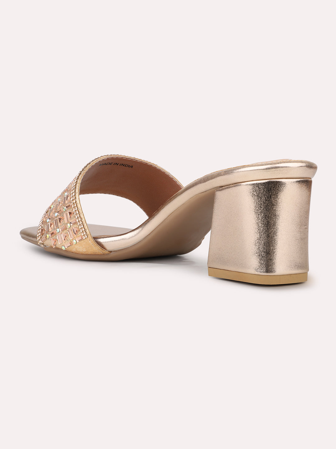 Womens Rose Gold Party Wear Solid Square Toe Mules