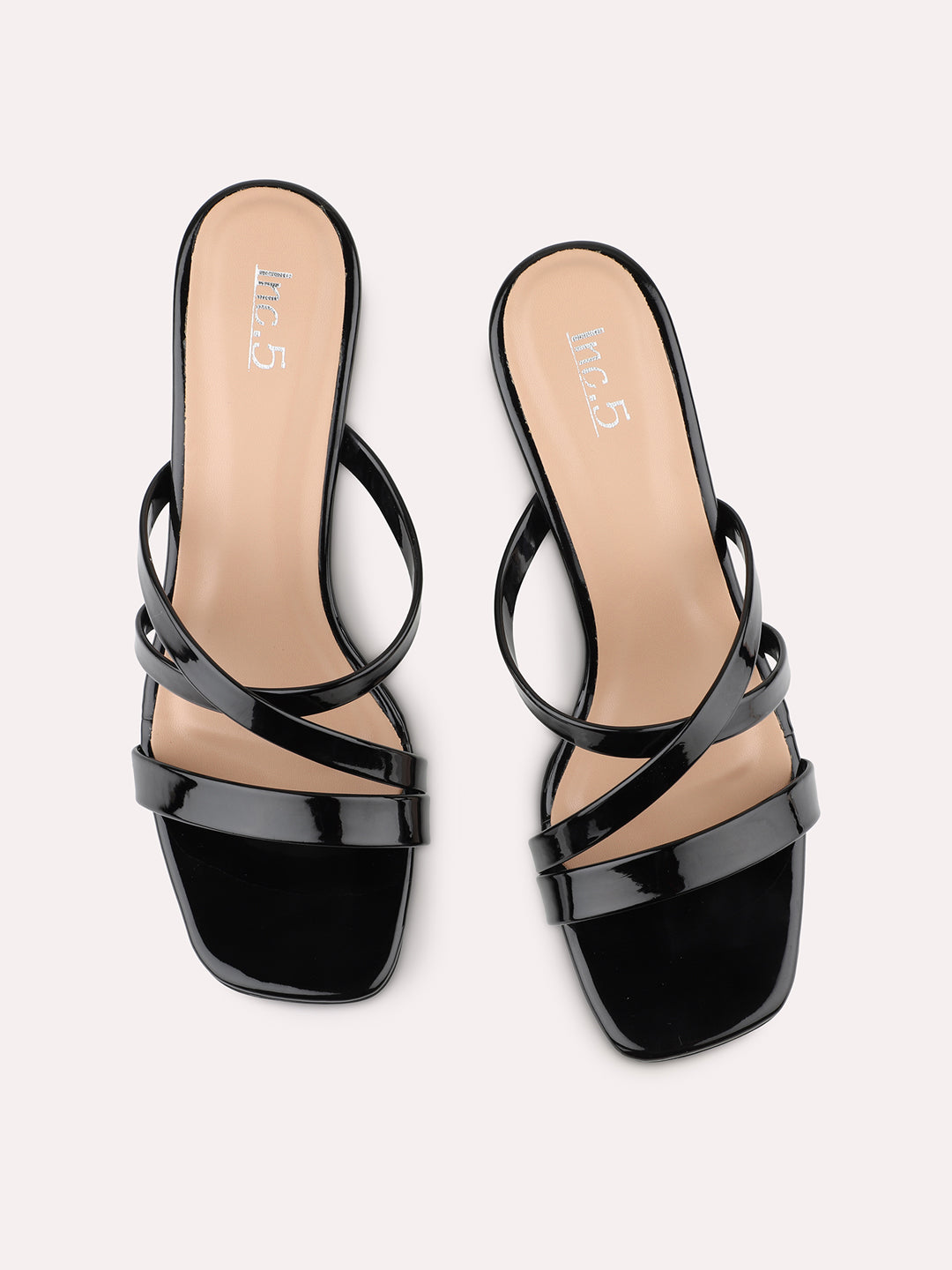 Womens Black Party Wear Strappy Square Toe Mules