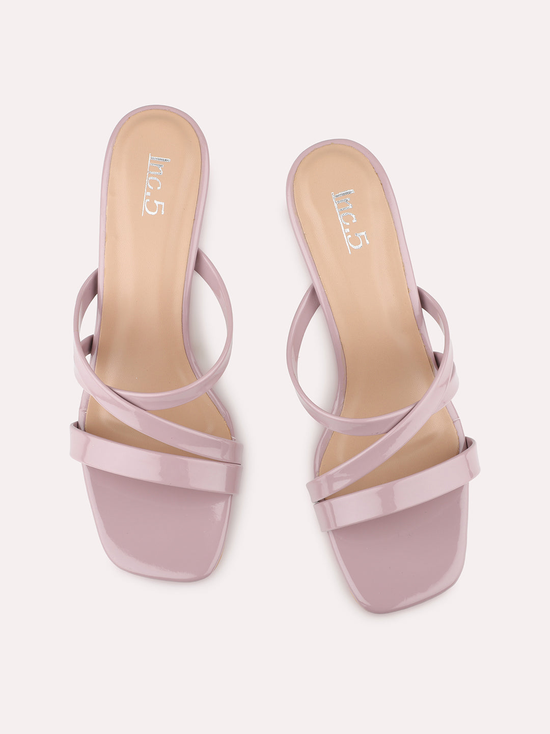 Womens Pink Party Wear Strappy Square Toe Mules