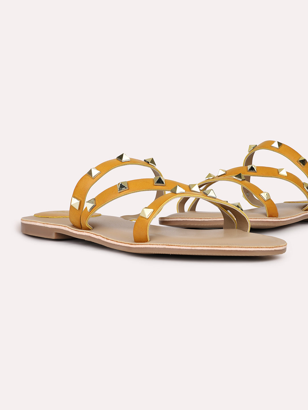 Womens Mustard Casual Strappy Open Toe Flats