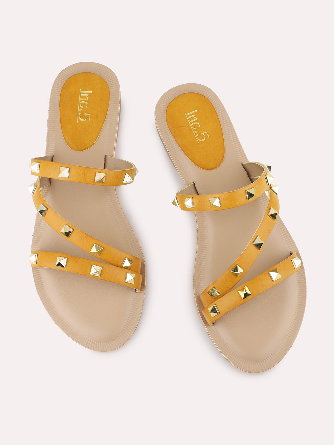 Womens Mustard Casual Strappy Open Toe Flats