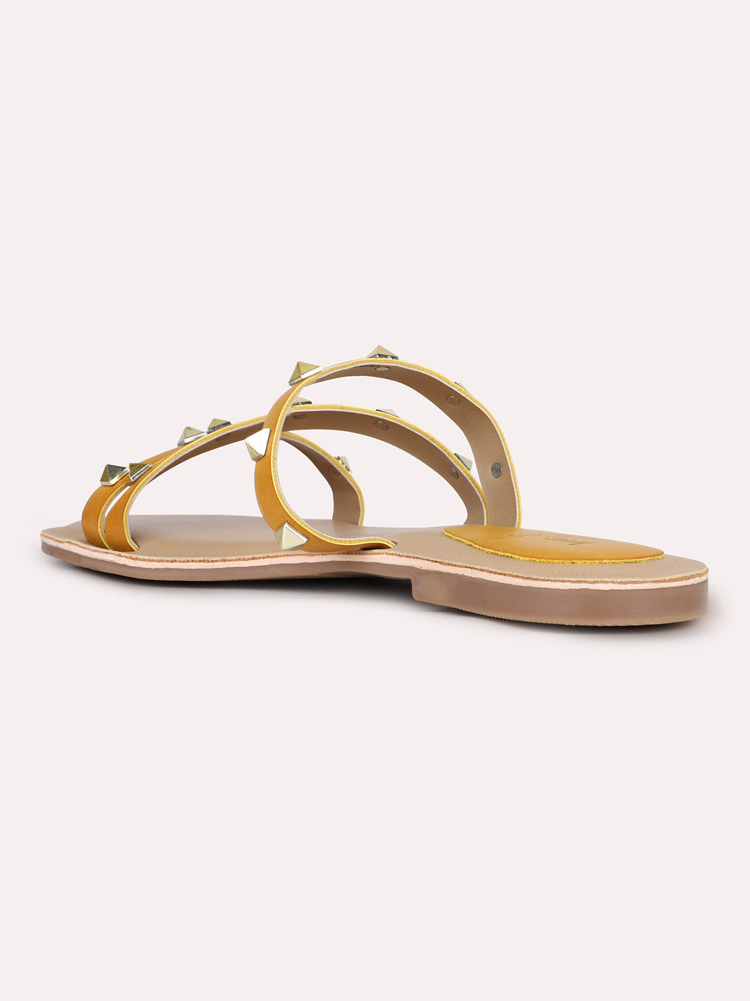 Womens Mustard Casual Strappy Open Toe Flats