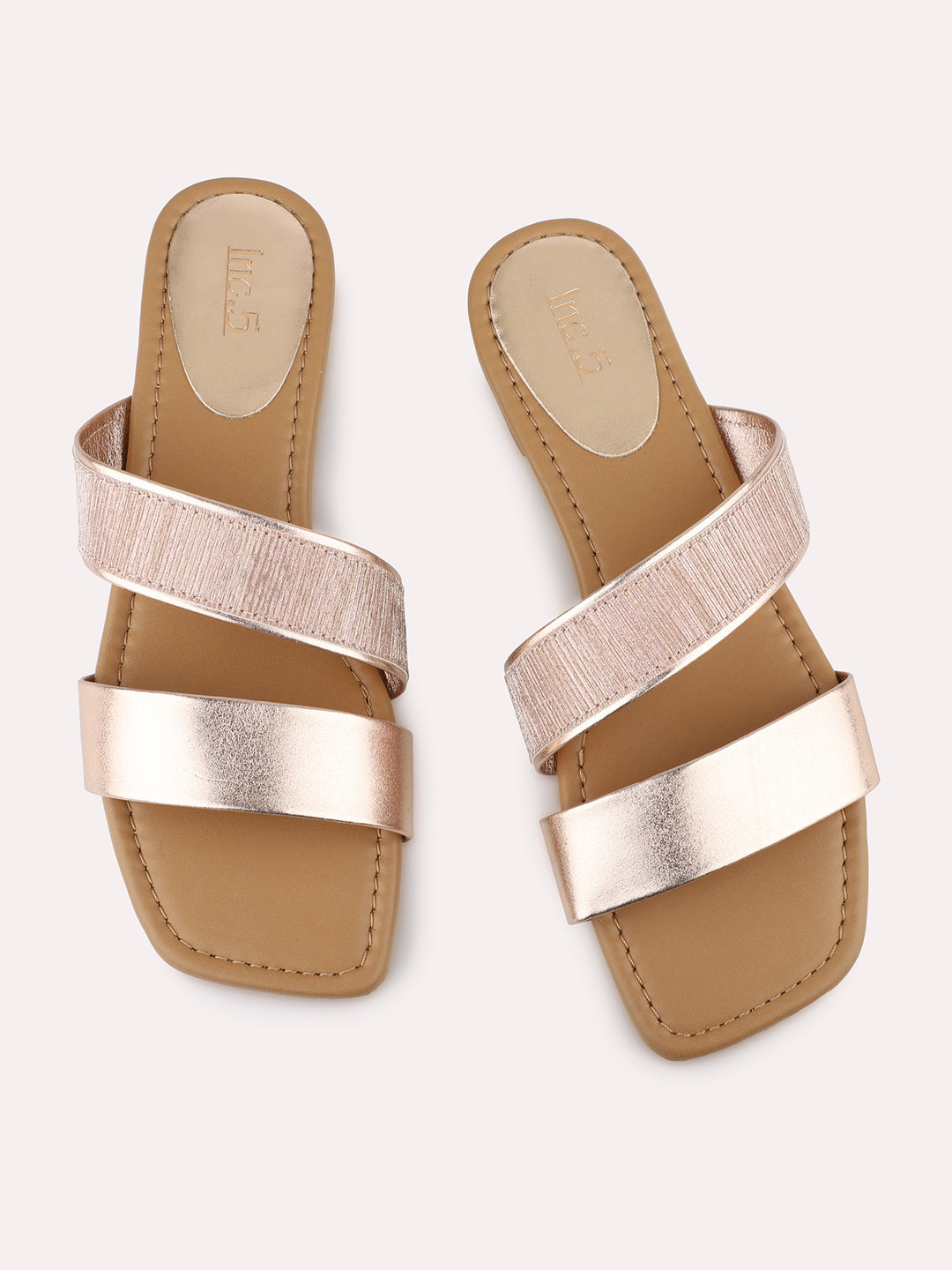 Womens Rose Gold Casual Solid Open Toe Flats