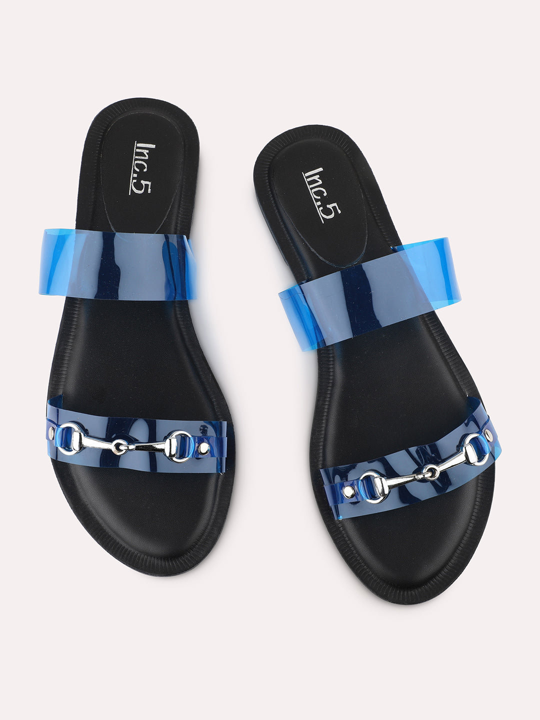 Womens Blue Casual Transparent Open Toe Flats