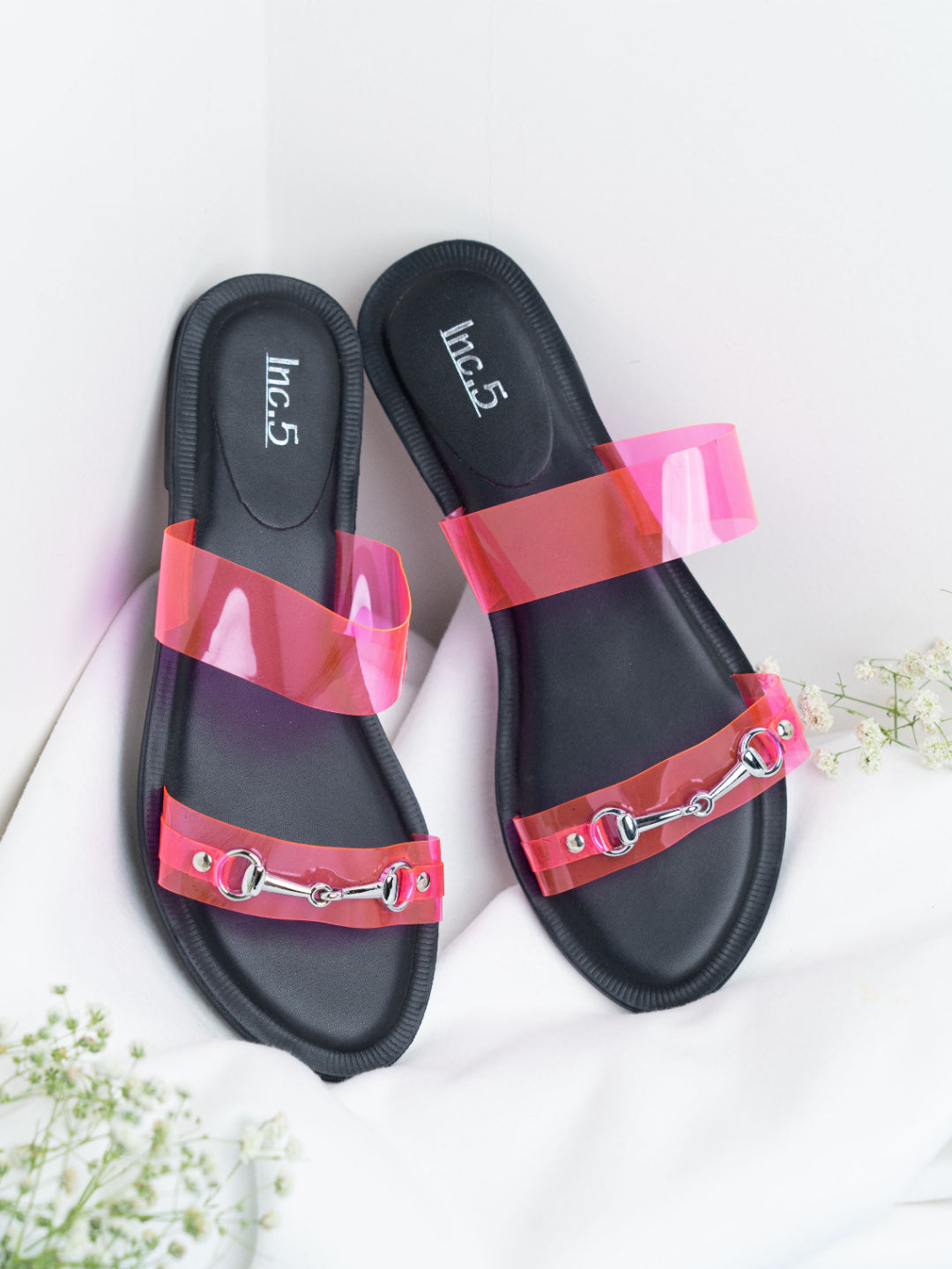 Womens Pink Casual Transparent Open Toe Flats