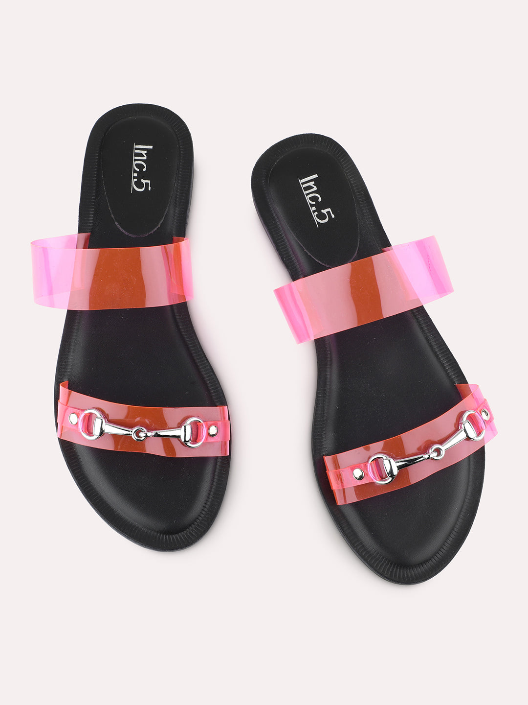 Womens Pink Casual Transparent Open Toe Flats