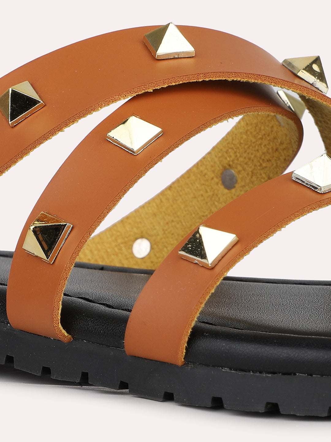 Womens Tan Casual Strappy Open Toe Flats