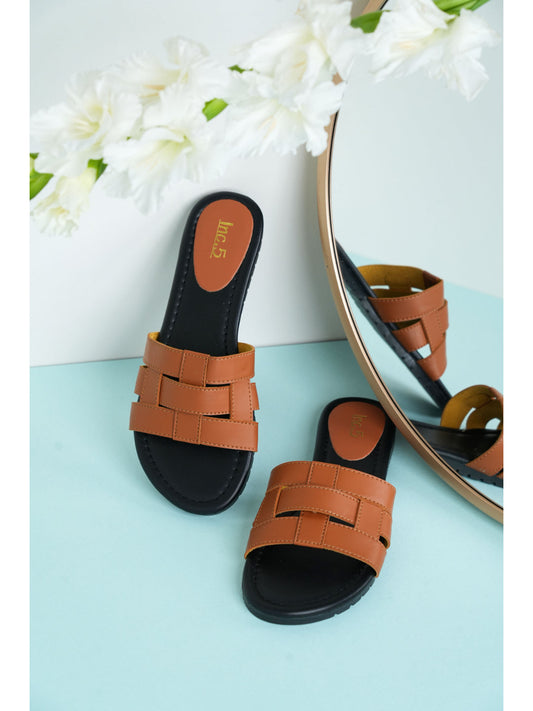 Womens Tan Casual Strappy Open Toe Flats