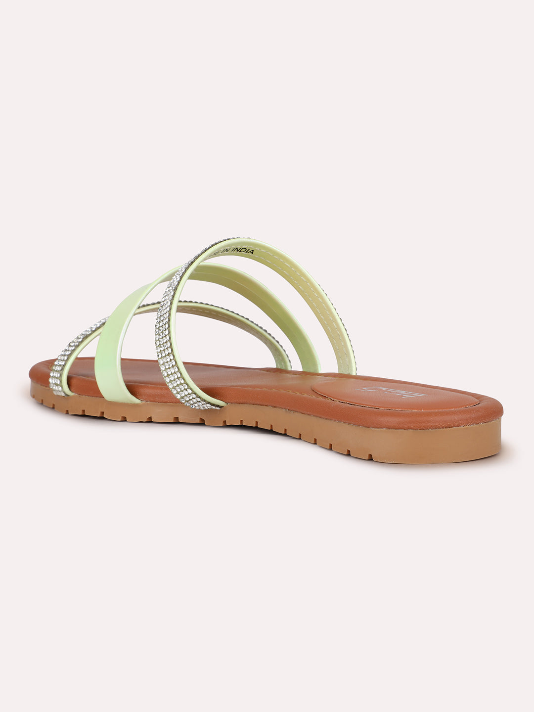 Womens Green Casual Strappy Open Toe Flats