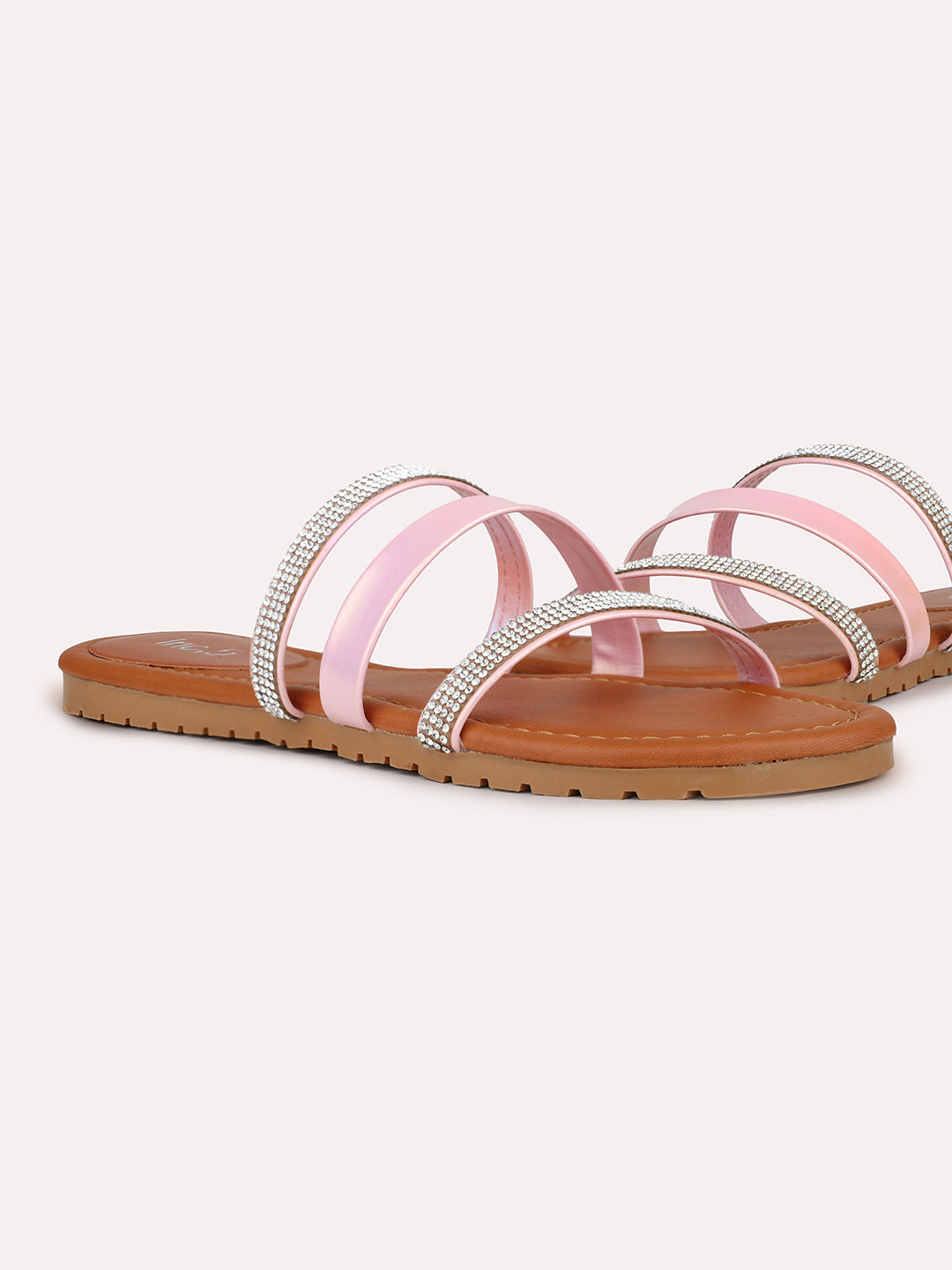 Womens Pink Casual Strappy Open Toe Flats