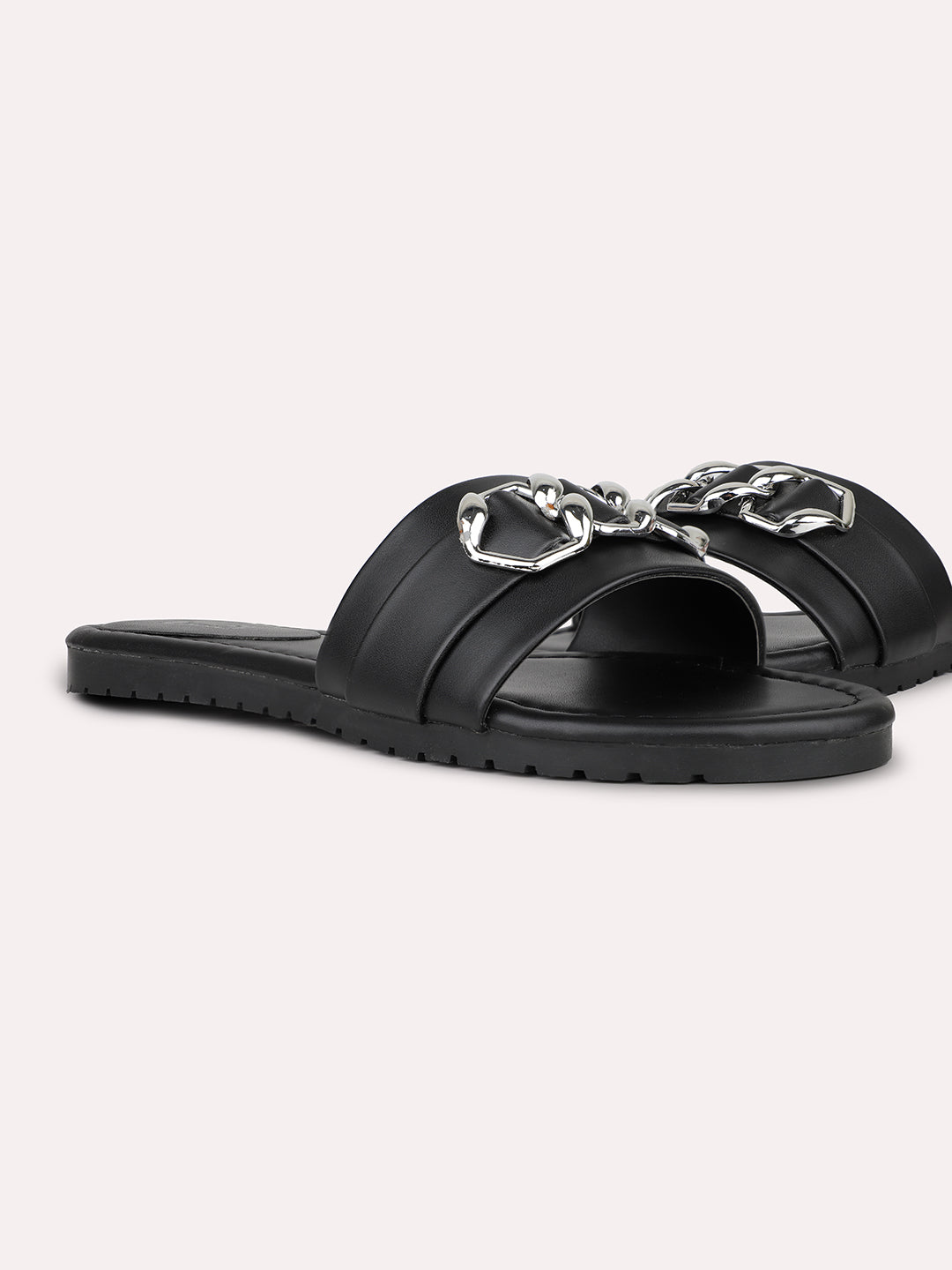 Womens Black Casual Solid Open Toe Flats