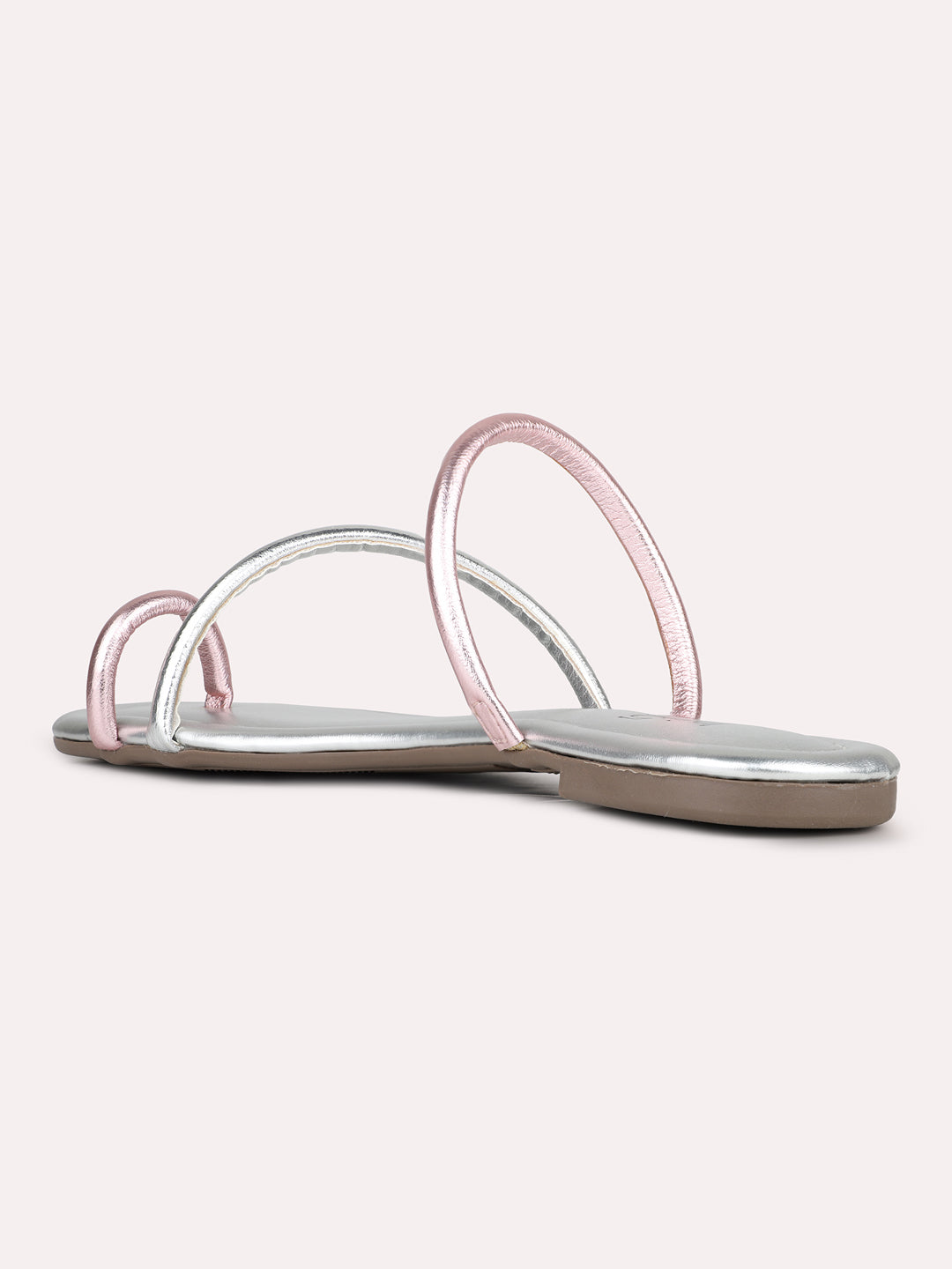 Womens Silver Solid One Toe Casual Flat Sandals