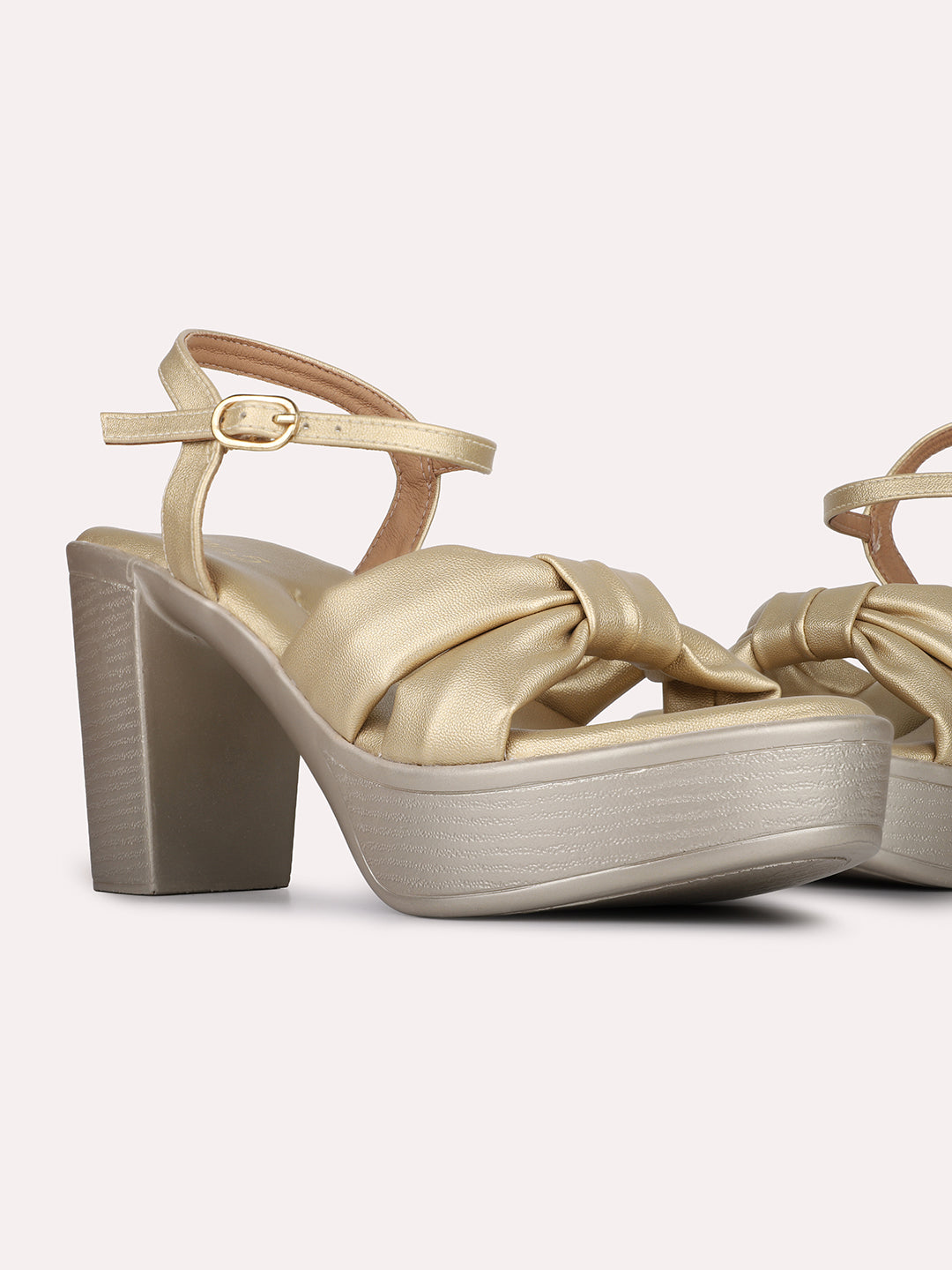 Womens Golden Casual Solid Round Toe Platform Heels