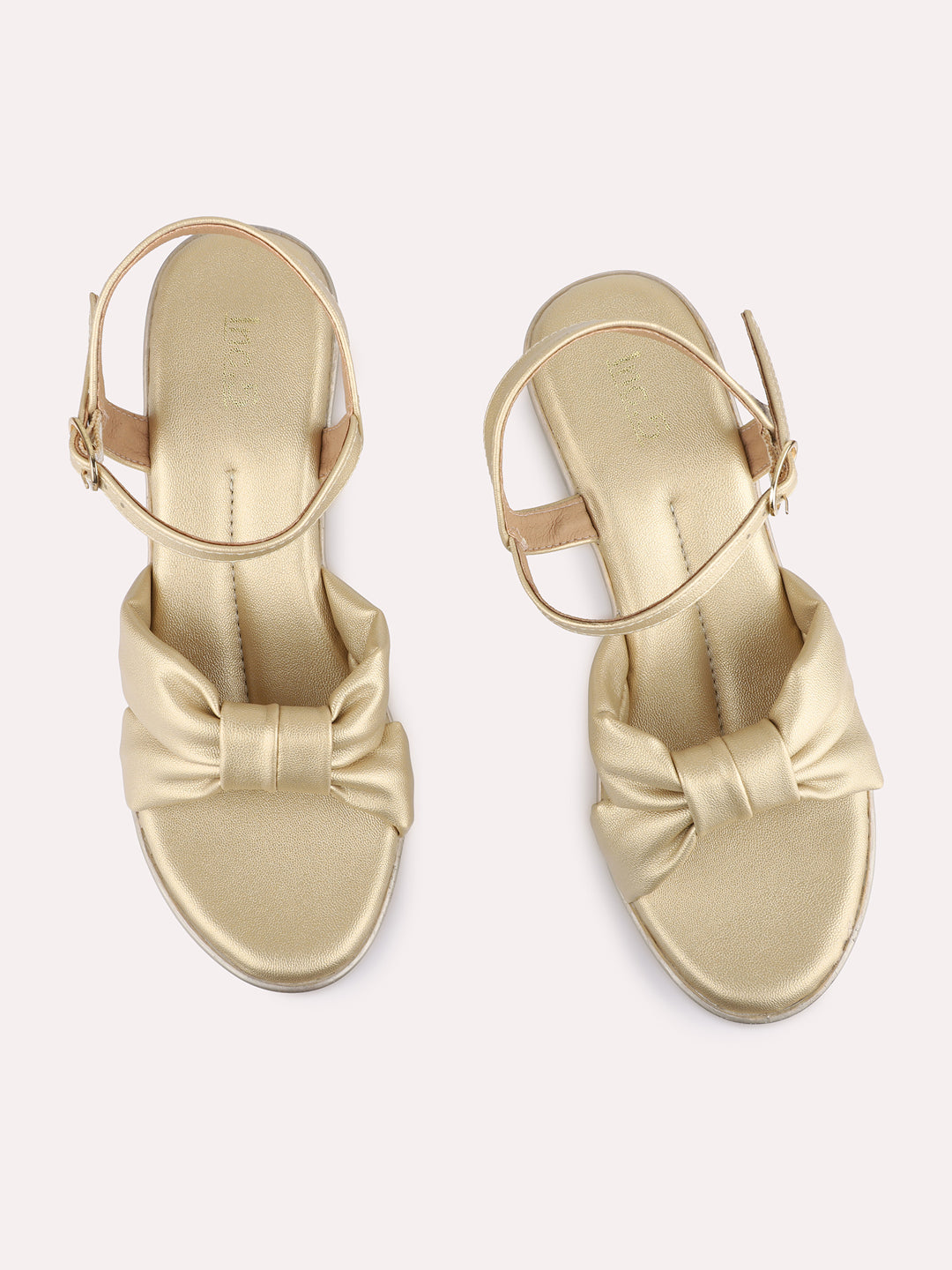 Womens Golden Casual Solid Round Toe Platform Heels