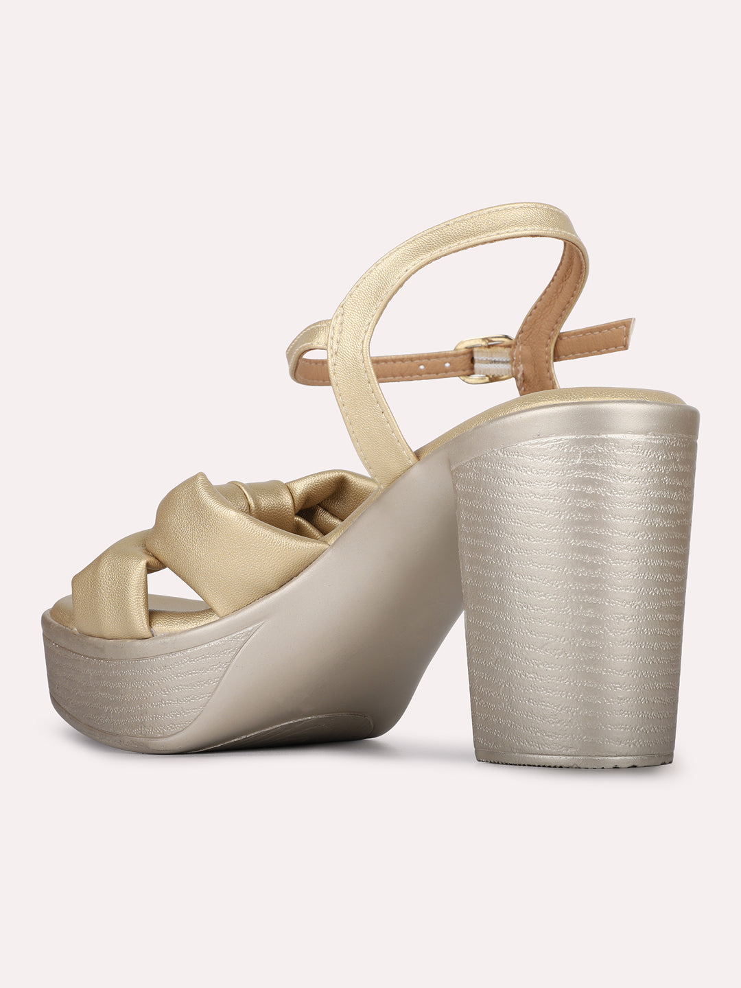 Womens Golden Casual Solid Round Toe Platform Heels