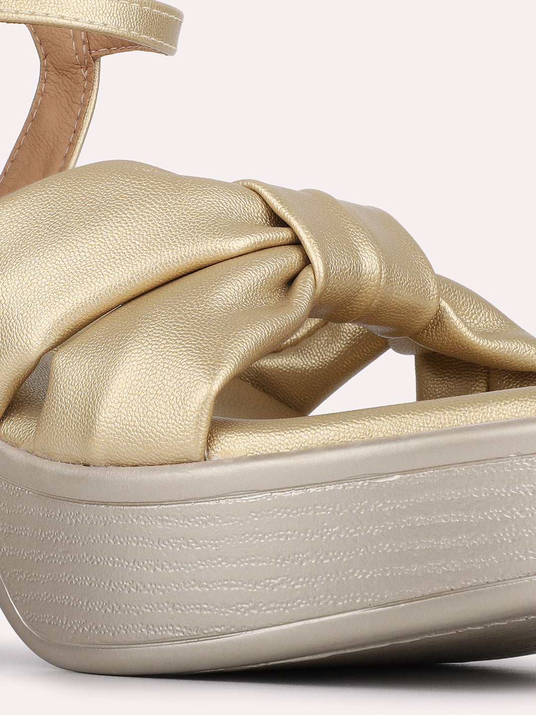 Womens Golden Casual Solid Round Toe Platform Heels