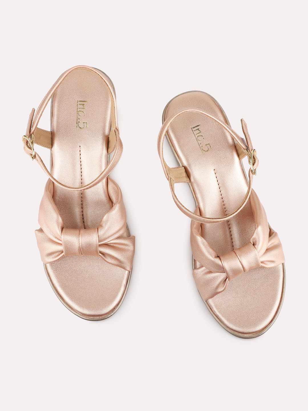 Womens Rose Gold Casual Solid Round Toe Platform Heels