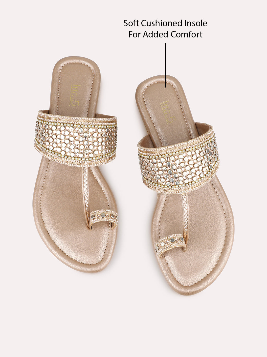 Womens Rose Gold Ethnic Embellished One Toe Flats