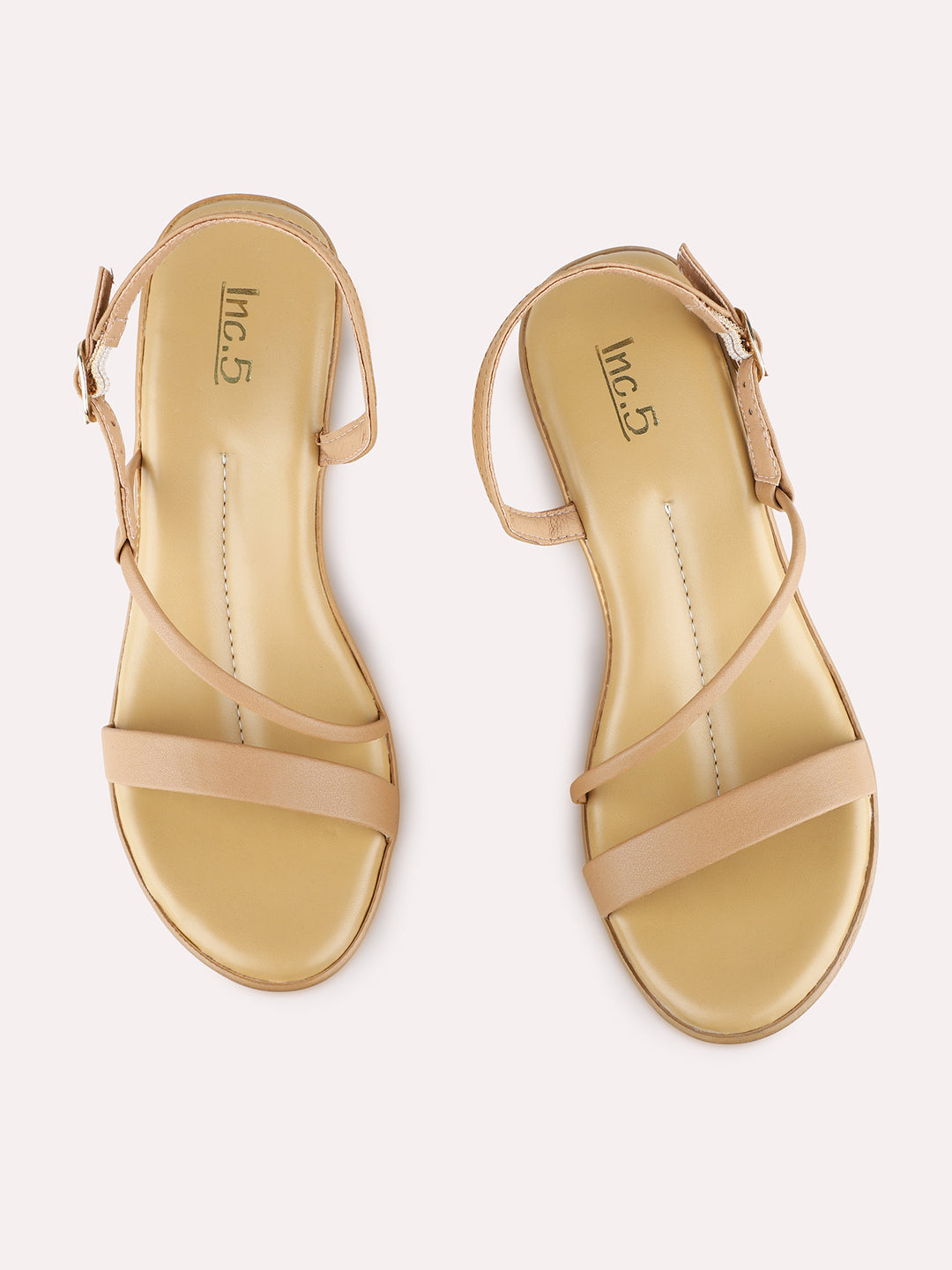 Womens Brown Party Wear Striped Round Toe Platform Heel Sandals