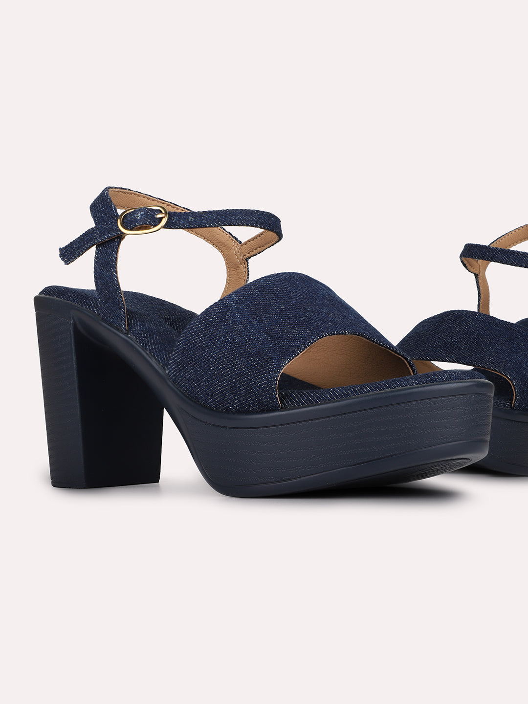 Womens Navy Casual Solid Round Toe Platform Heels
