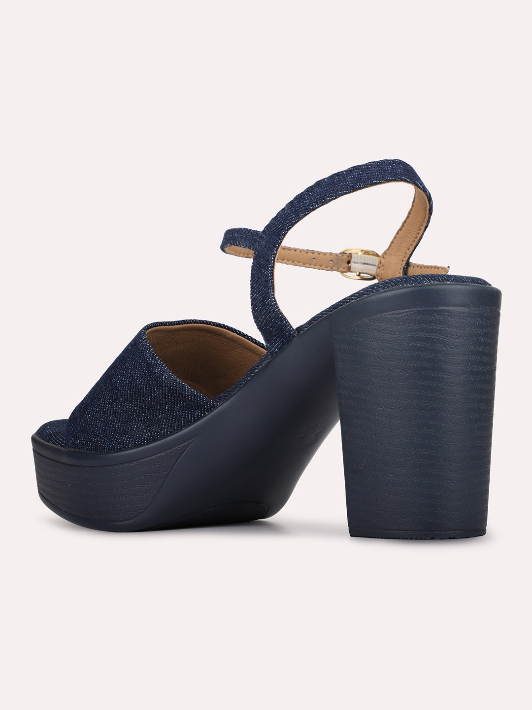 Womens Navy Casual Solid Round Toe Platform Heels