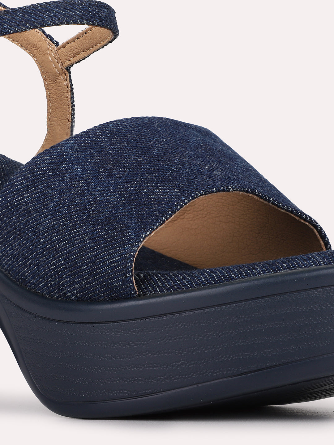 Womens Navy Casual Solid Round Toe Platform Heels