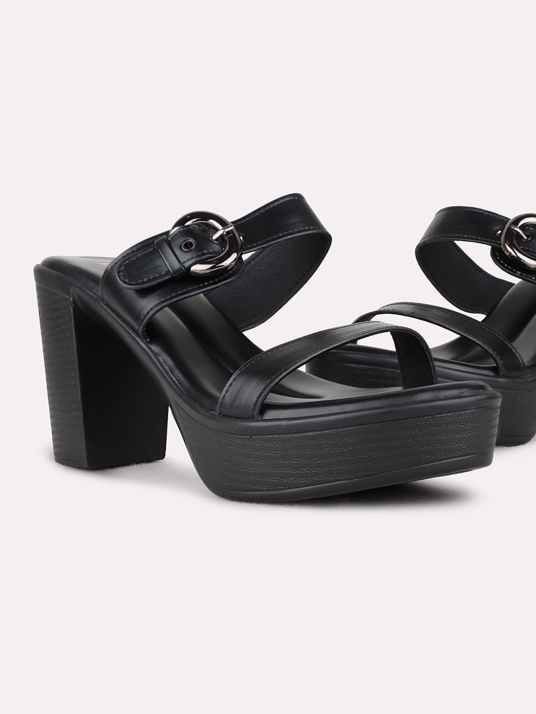 Womens Black Party Wear Solid Round Toe Platform Heels