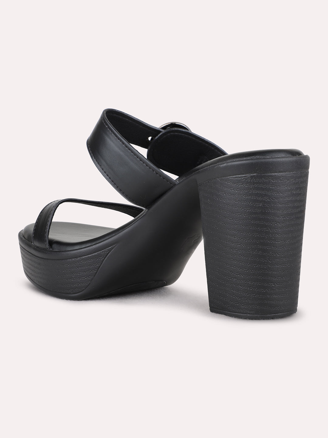 Womens Black Party Wear Solid Round Toe Platform Heels