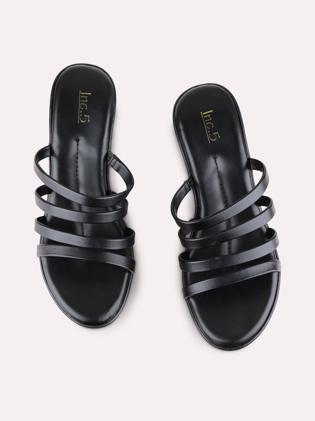 Womens Black Party Wear Striped Round Toe Platform Heel Sandals