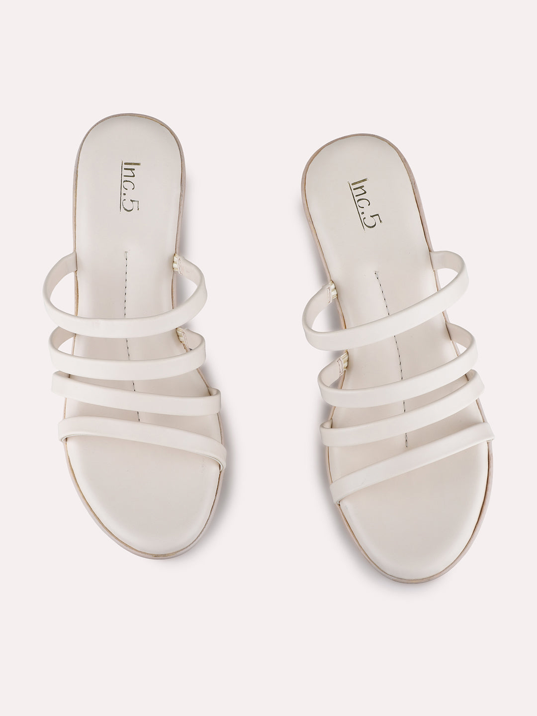 Womens Cream Party Wear Striped Round Toe Platform Heel Sandals