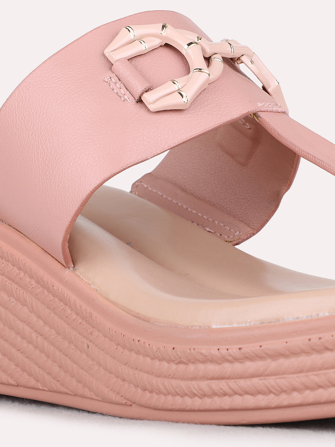 Womens Peach Party Wear Solid Round Toe Wedge Heels