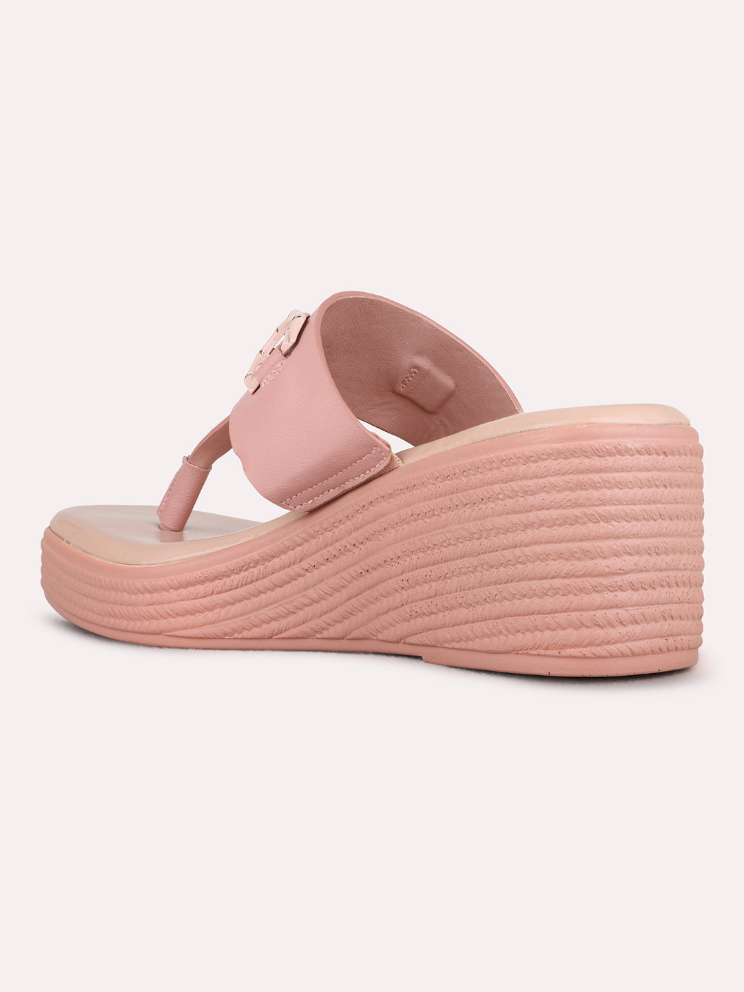 Womens Peach Party Wear Solid Round Toe Wedge Heels