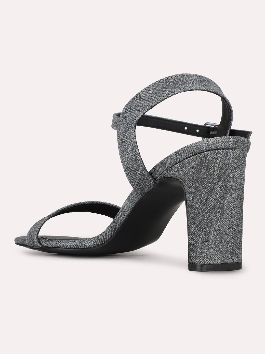 Womens Black Solid Square Toe Party Wear Block Heels Sandals