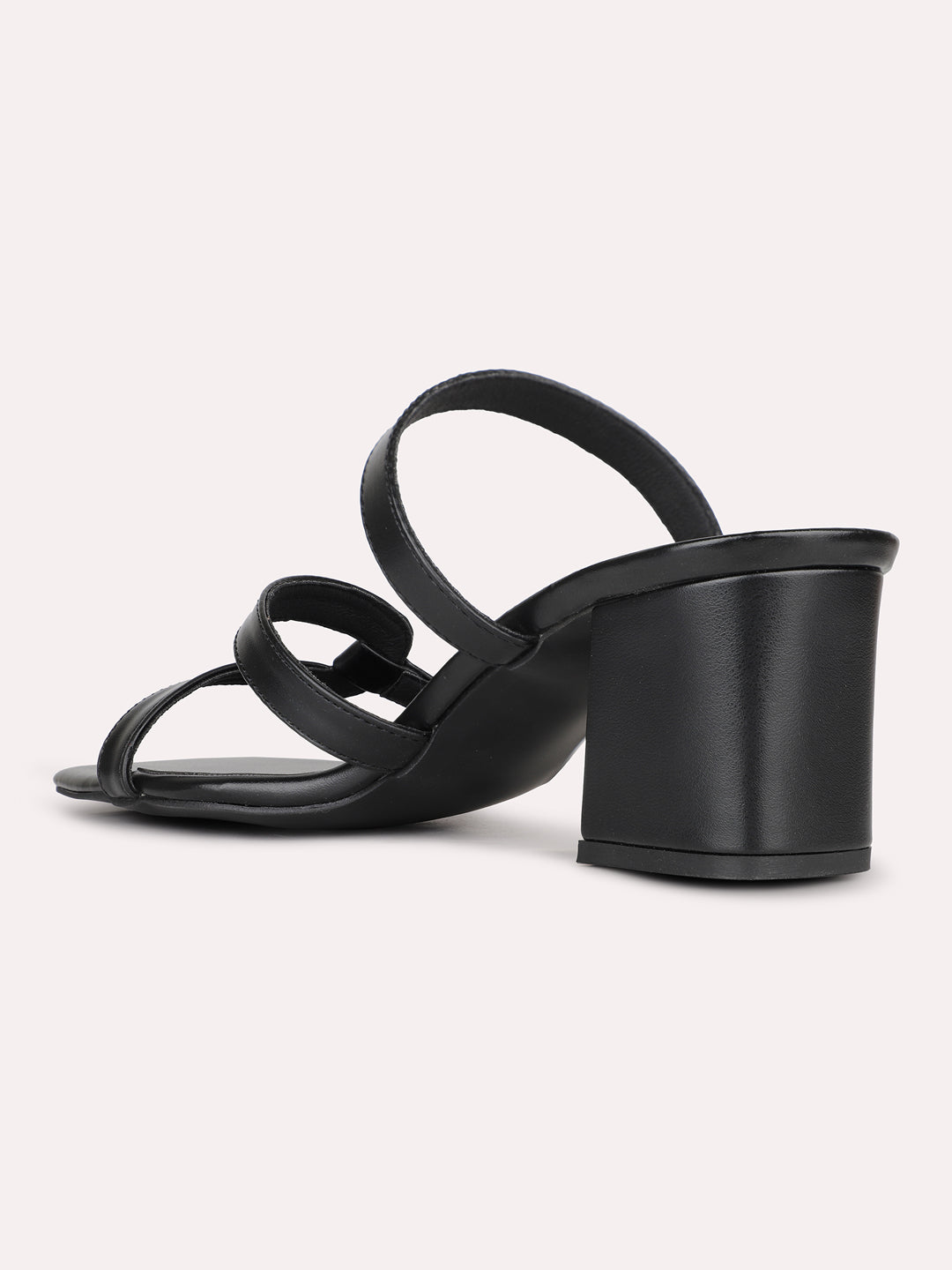 Womens Black Solid Square Toe Party Wear Block Heels Sandals