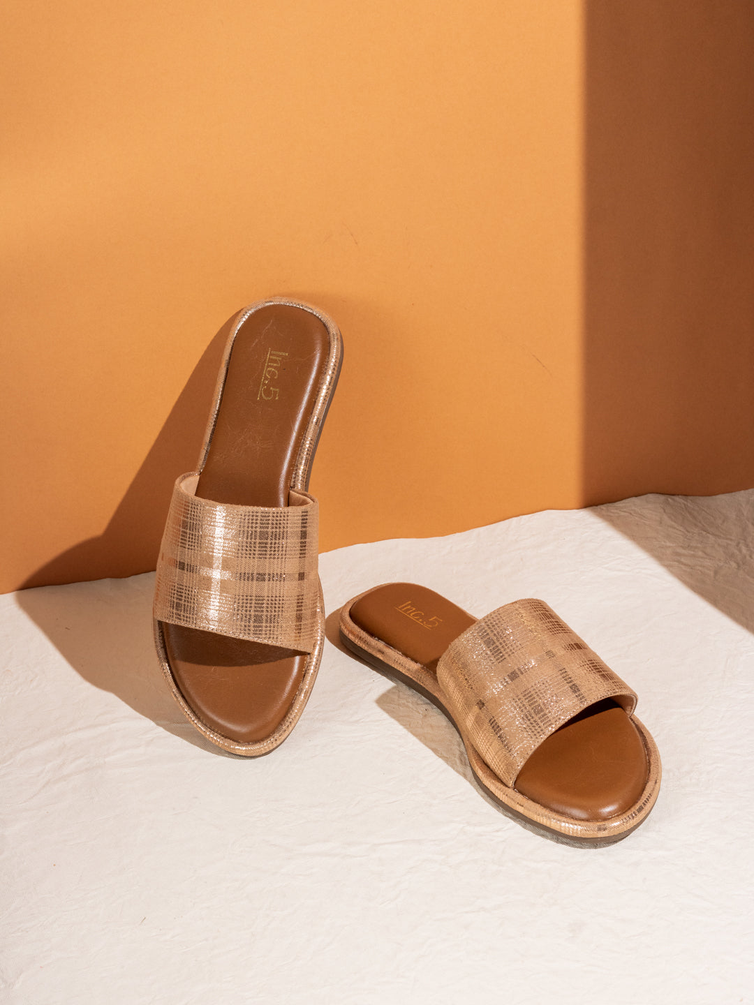 Womens Rose Gold Solid Open Toe Casual Flats