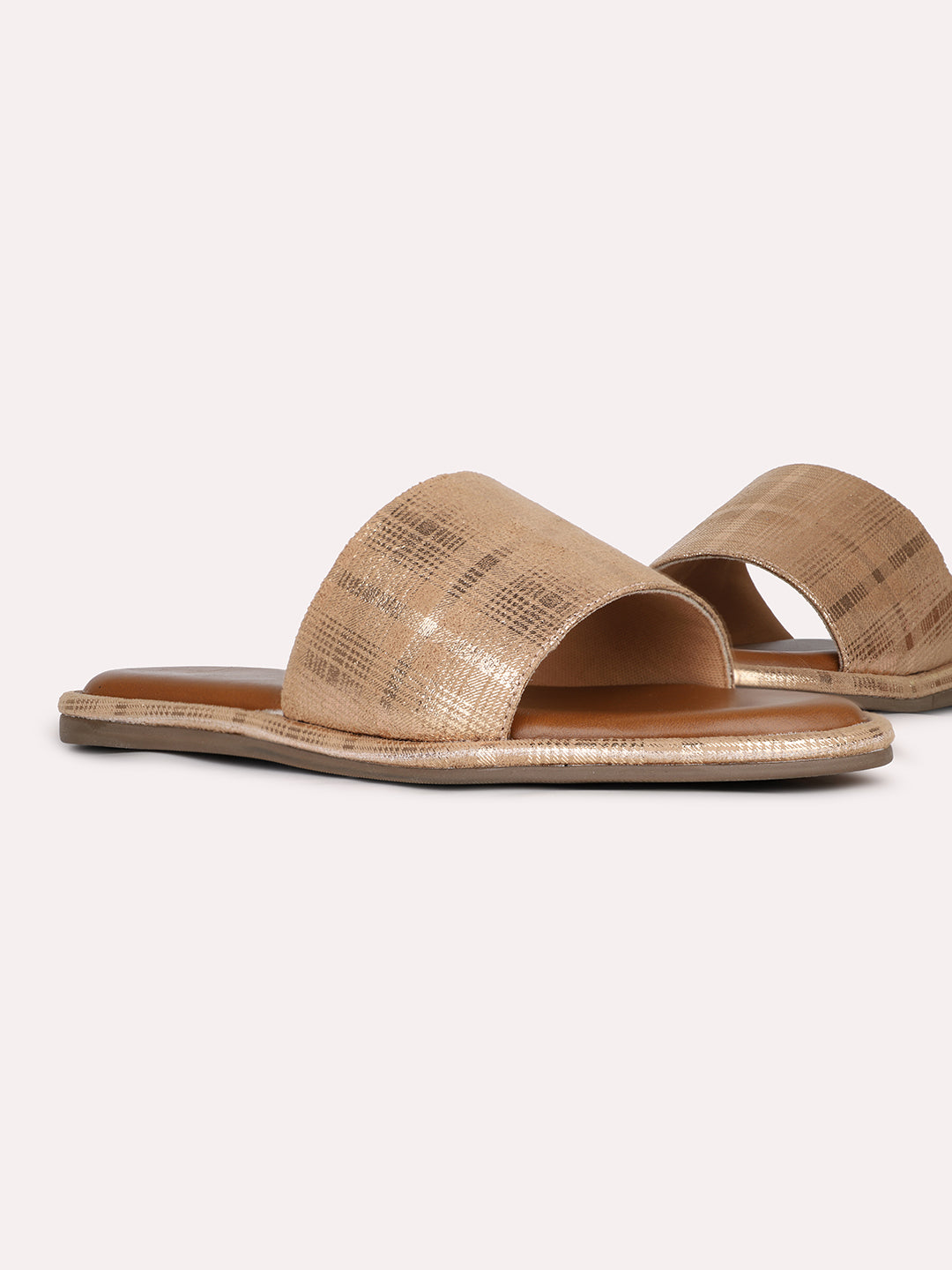 Womens Rose Gold Solid Open Toe Casual Flats