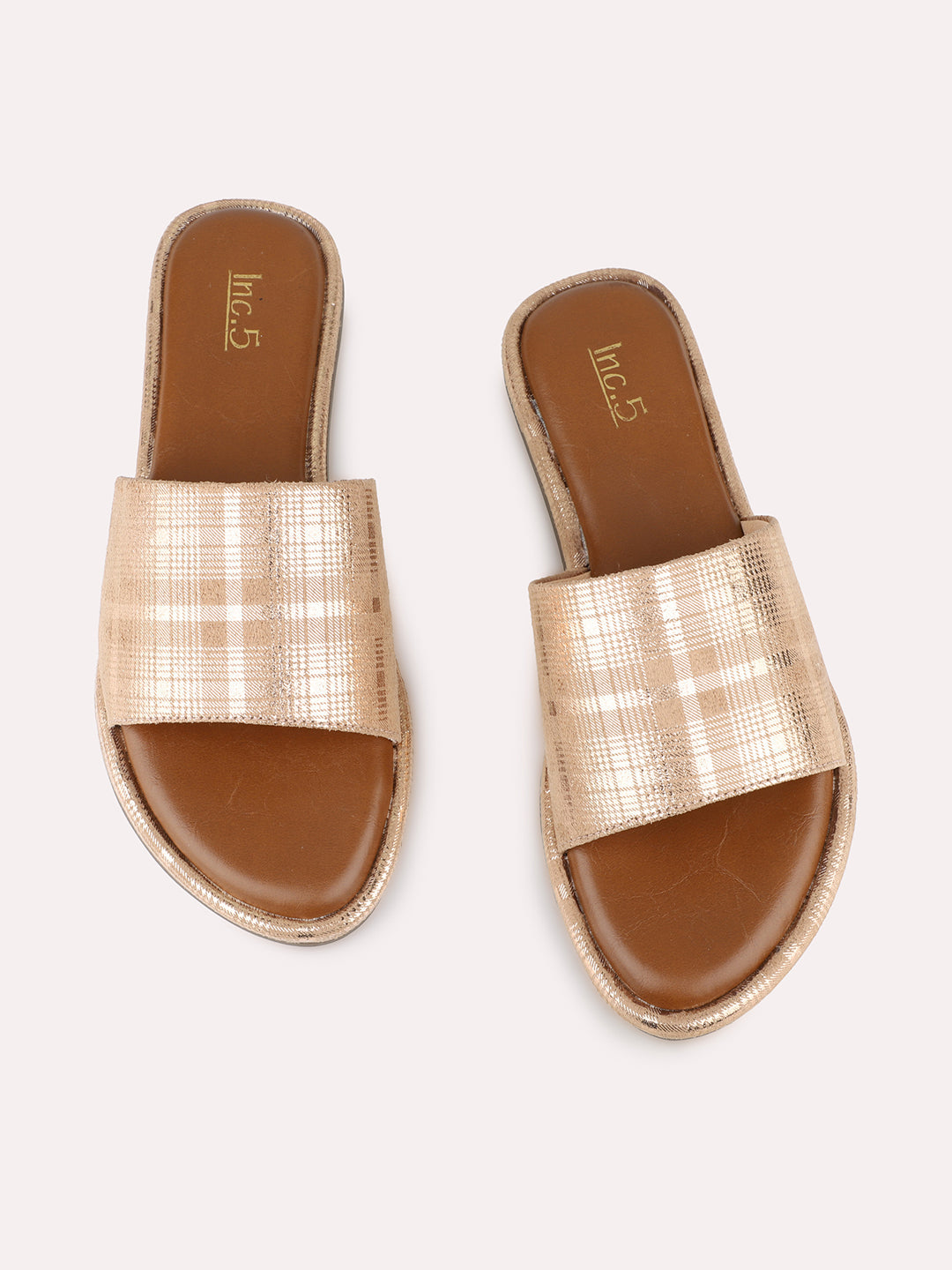 Womens Rose Gold Solid Open Toe Casual Flats