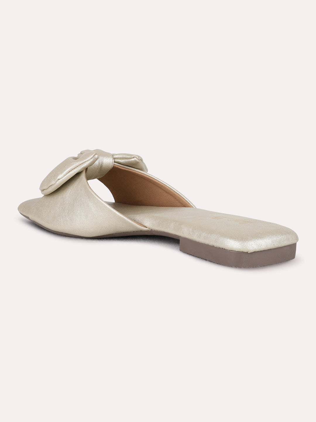 Womens Golden Casual Solid Pattern Open Toe Flat Slip-Ons